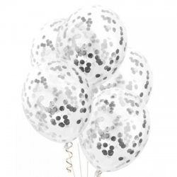 Balony przezroczyste ze srebrnym konfetti -5 szt.